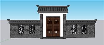 院门门头围墙SU模型