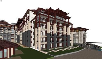 新中式酒店建筑SU模型