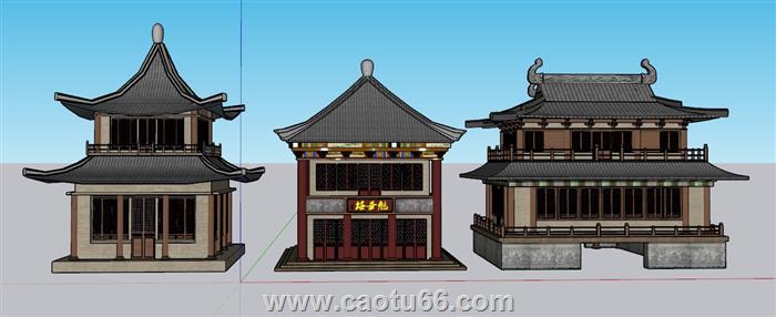 仿古建筑酒楼SU模型