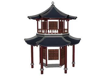 公园阁楼古建筑SU模型