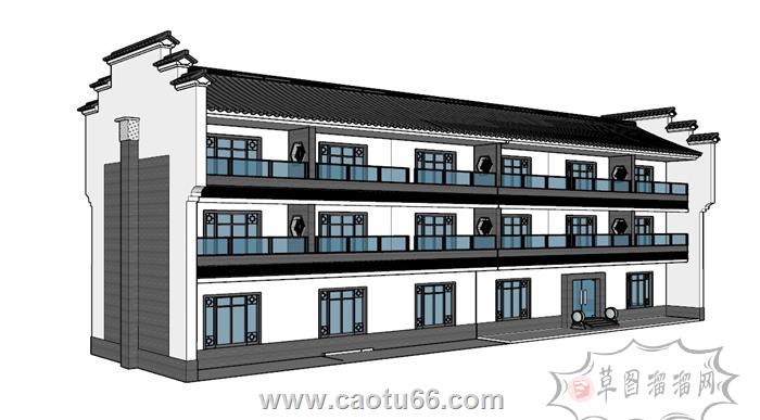中式徽派办公楼SU模型