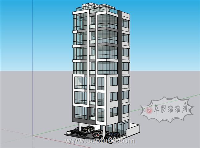 玻璃幕墙小区单元楼SU模型
