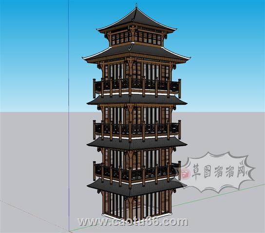 中式古建筑阁楼SU模型