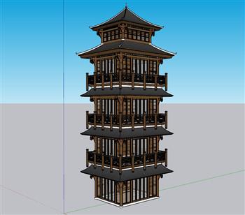 中式古建筑阁楼SU模型