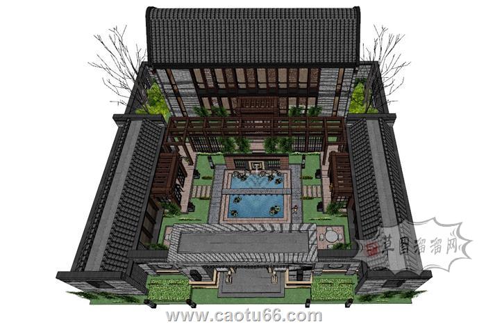 中式四合院建筑SU模型