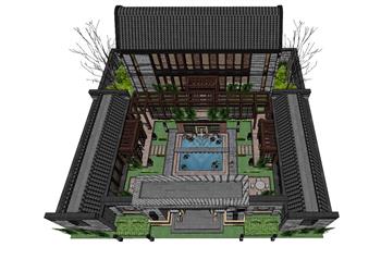 中式四合院建筑SU模型