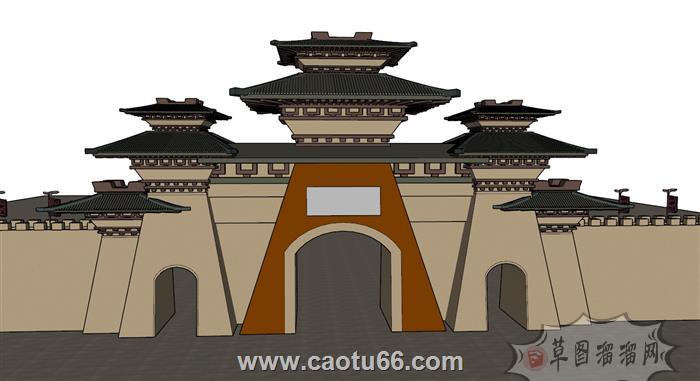 古代城门城楼SU模型