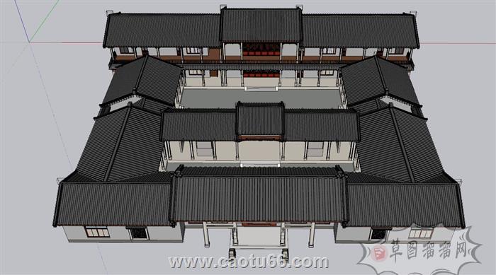 中式四合院建筑SU模型