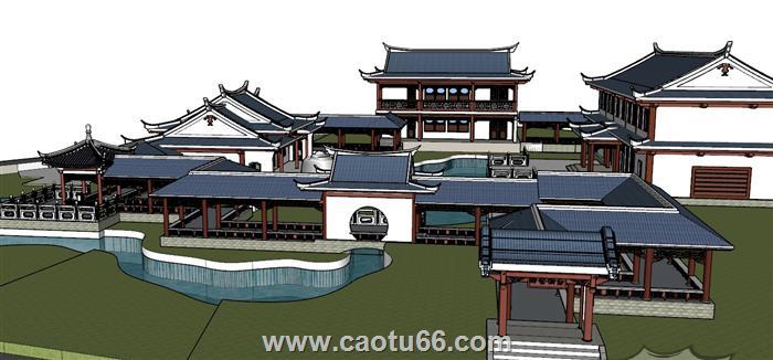 中式古建廊道SU模型