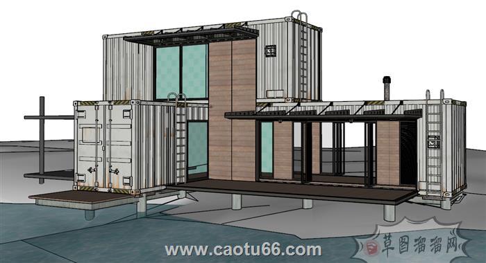 集装箱冰湖住宅建筑SU模型
