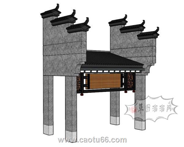马头墙门楼牌坊SU模型