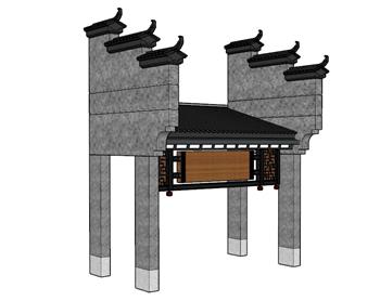 马头墙门楼牌坊SU模型