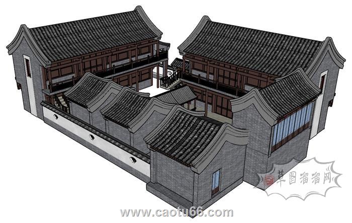 中式古建合院SU模型