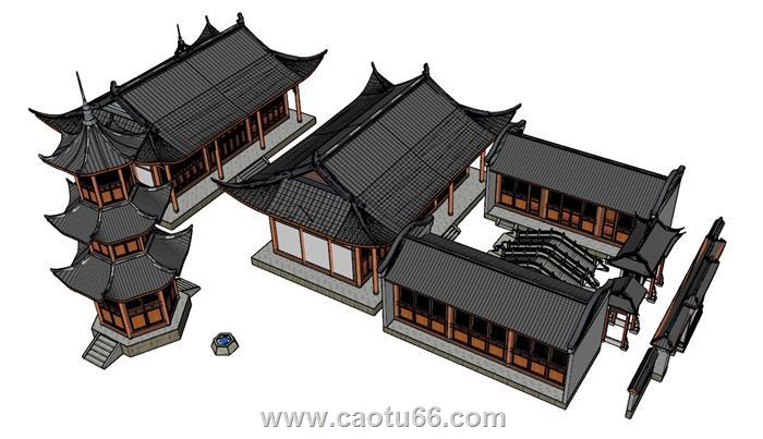 中式古建寺庙SU模型