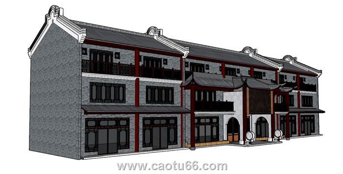 中式酒店古建筑SU模型