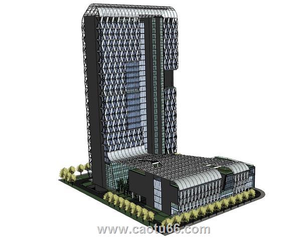 玻璃幕墙商业综合体SU模型