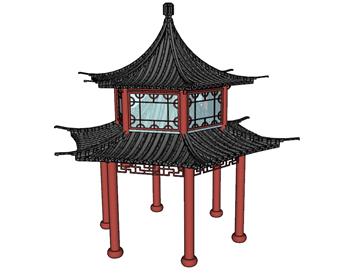 中式六角亭亭子SU模型