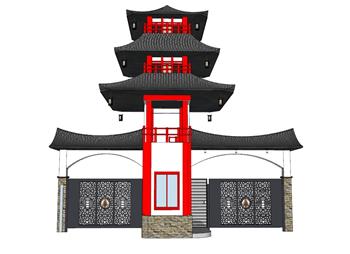 中式阁楼大门SU模型