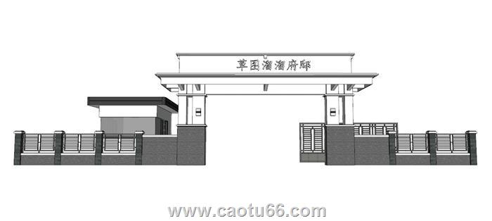 新中式门卫保安亭SU模型