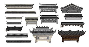中式门头屋檐SU模型