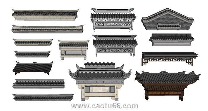 中式门头屋檐SU模型