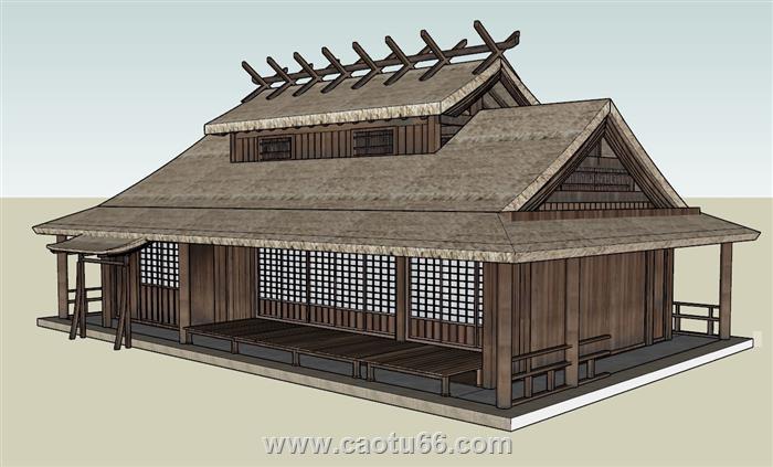 日式茅草屋中式SU模型