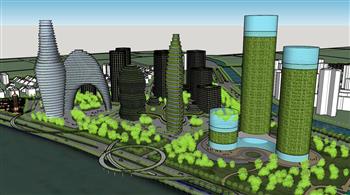 城市规划异形建筑SU模型 免费sketchup模型下载