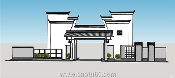乡村徽派大门SU模型