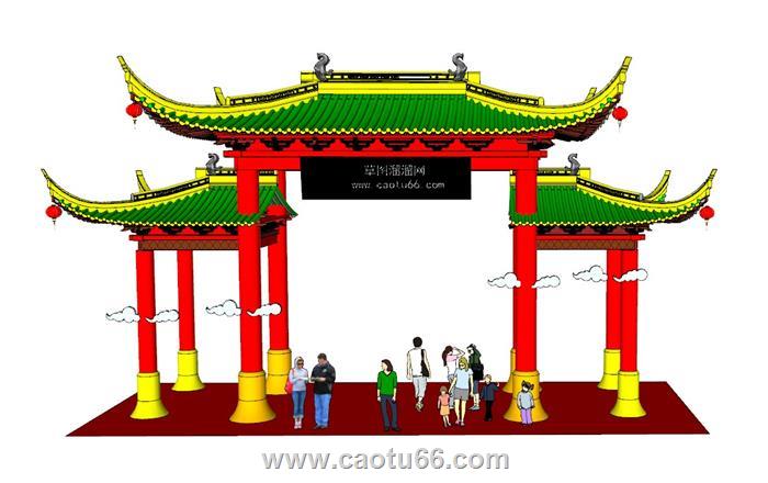 中式古建门楼SU模型