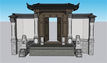 中式入户门院门SU模型