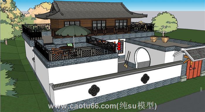 中式合院四合院SU模型