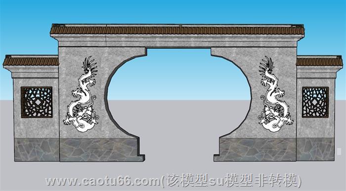 中式月亮门拱门SU模型