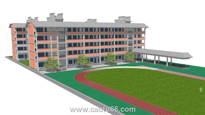 学校教学楼操场SU模型