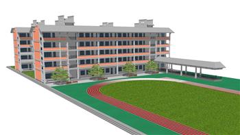 学校教学楼操场SU模型 免费sketchup模型下载