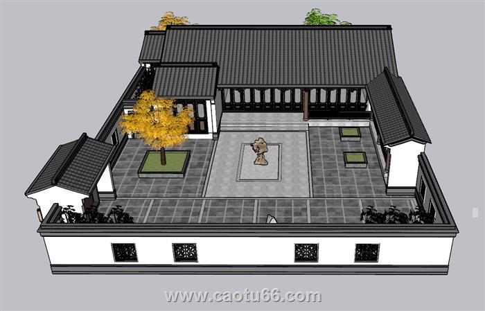 四合院建筑住宅SU模型