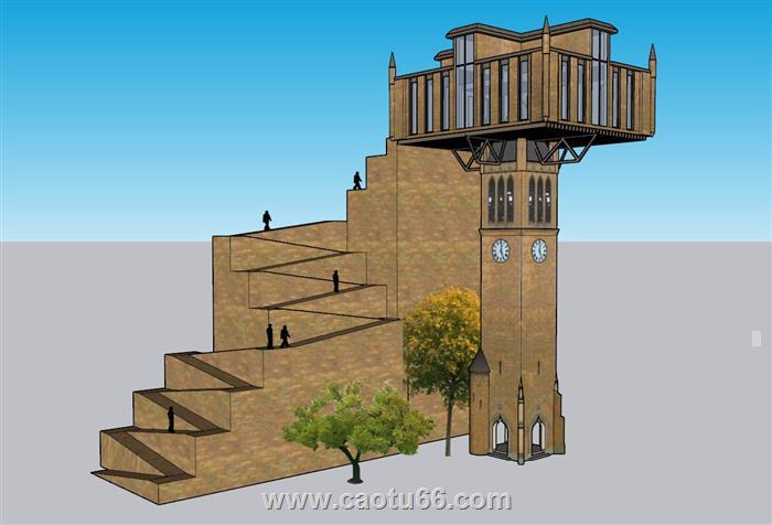 欧式异形建筑钟鼓楼SU模型