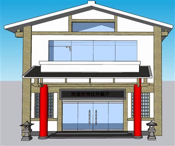 中式餐厅门头SU模型 免费sketchup模型下载