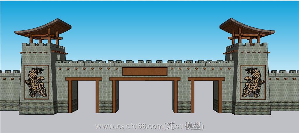 秦朝城门古建SU模型