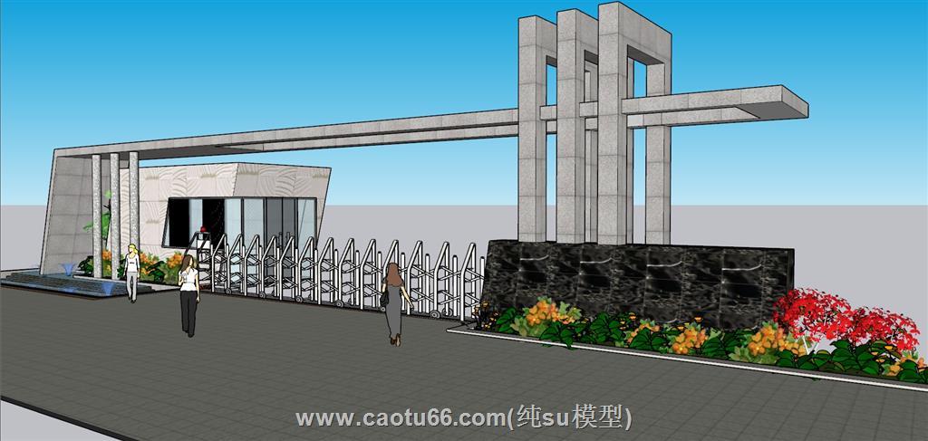 公司大门自动SU模型