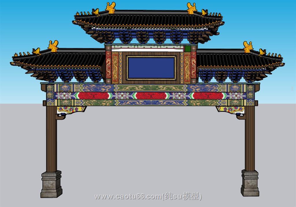 中式门楼牌坊SU模型