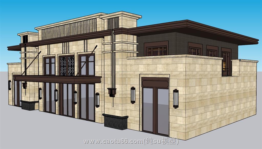 新中式售楼处建筑SU模型