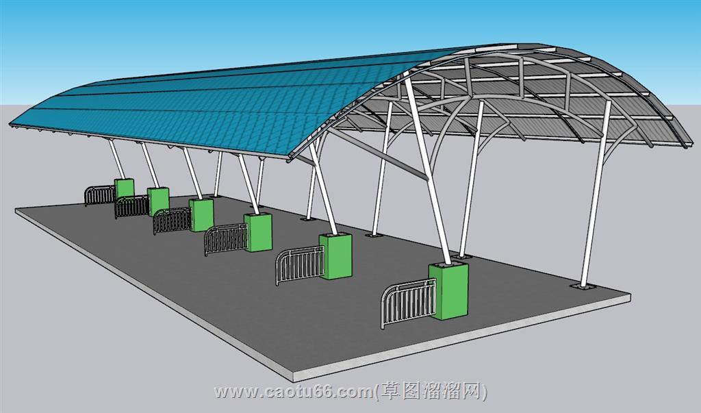 高尔夫钢结构挡棚SU模型