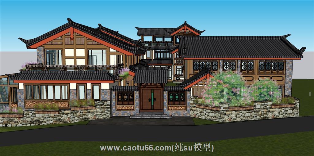 中式日式民宿SU模型
