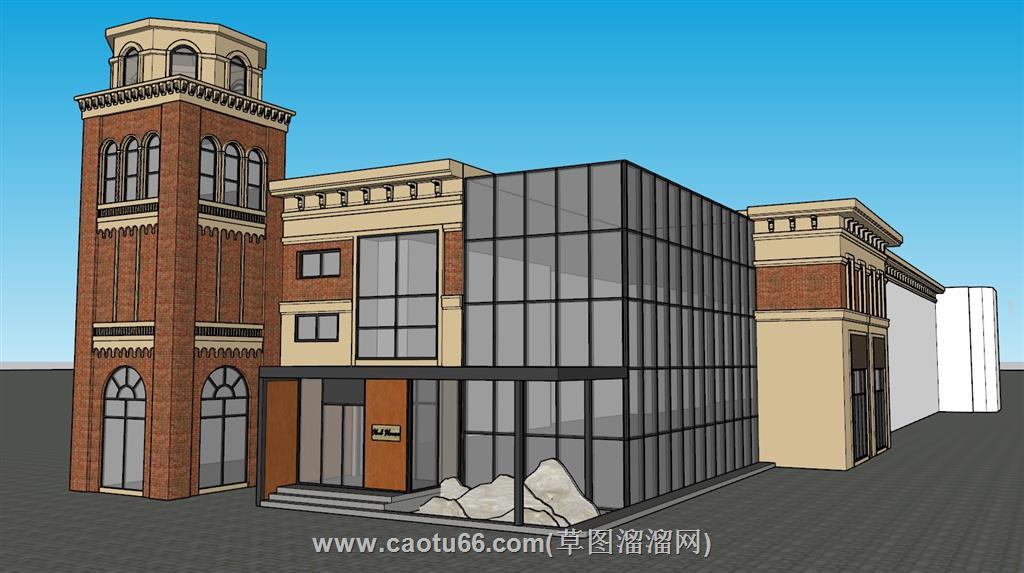 茶楼外立面建筑SU模型