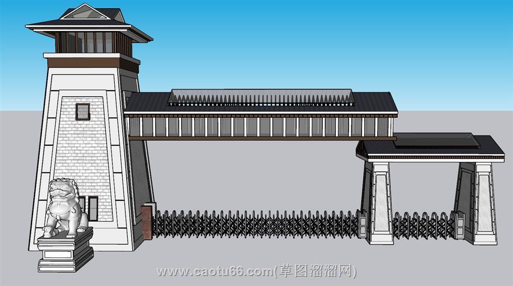 中式大门景区大门SU模型