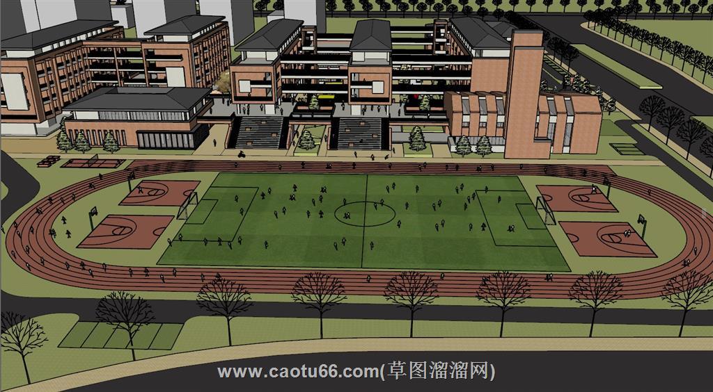 学校教学楼操场SU模型