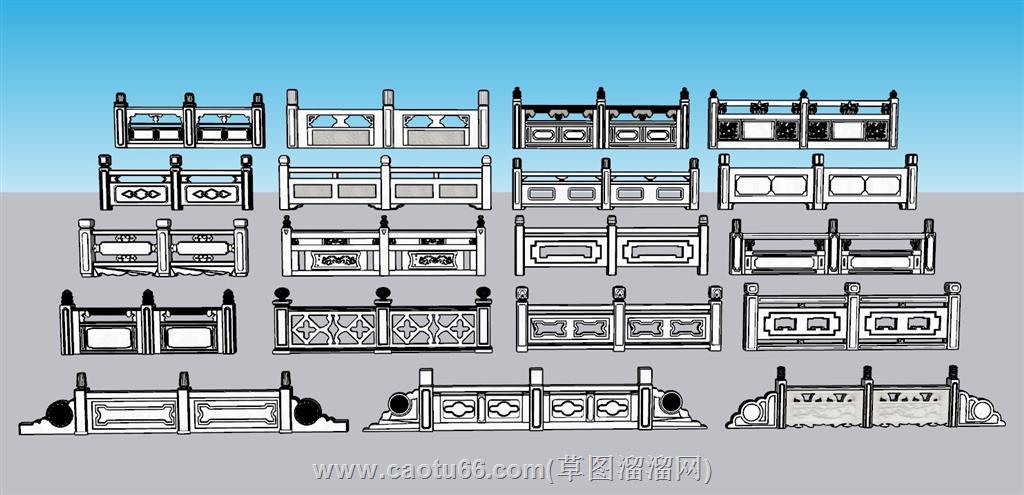 中式汉白玉栏杆SU模型