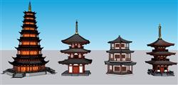 古建宝塔阁楼SU模型