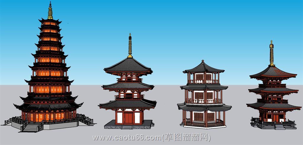 古建宝塔阁楼SU模型