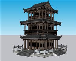 阁楼古建塔楼SU模型